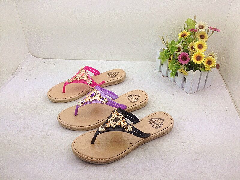 PVC strap with beautiful decoration simple PCU slippers
